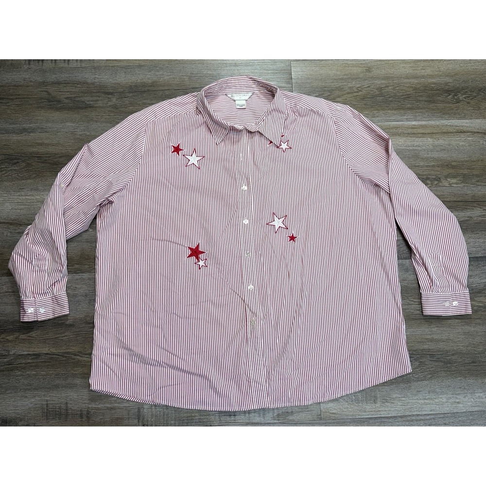 Allison Daley Stars Red White Striped Button-Up Blouse Womens Plus-22W
